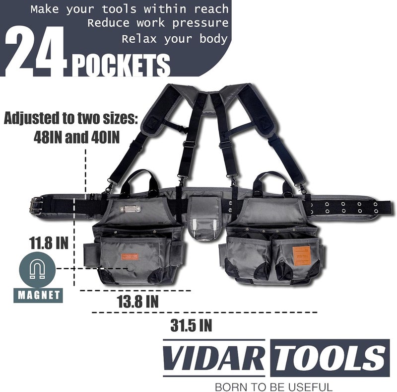 VIDAR TOOLS Tool belt,Tool Belts for Men with Suspenders and Magnetic Tool Pouch.Heavy Duty Carpenter/Construction Tool Belt. - Image 2